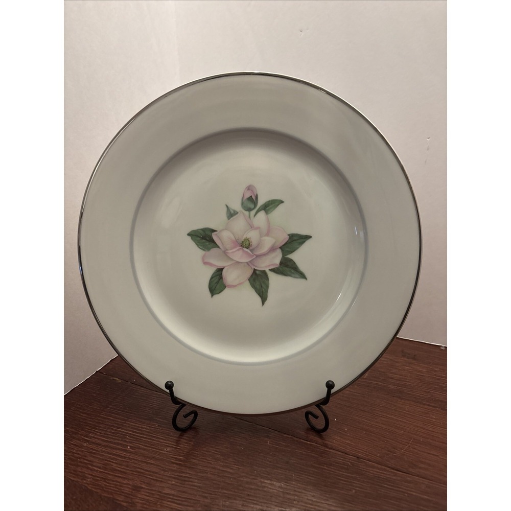 Jaeger Carolina‎ Dinner 10.5" Dinner Plate Replacement- Pink Flowers- Silver Rim